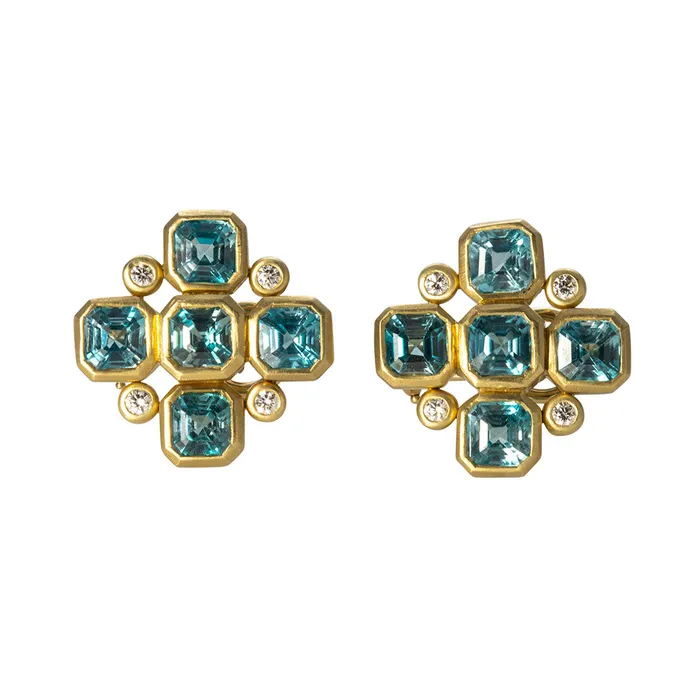 Mazza Earrings Mazza Blue Zircon Diamond 18K Yellow Gold Earrings