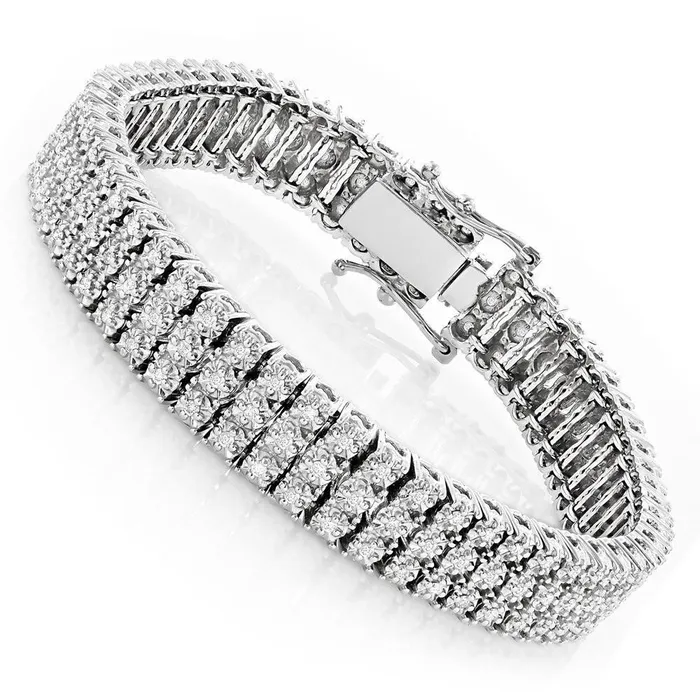 Bracelets GB 1180 Carats Triple Row Sparkling Natural Earth Mined Diamonds Mens Bracelet Wg 14K Bracelets GB 1180 Carats Triple Row Sparkling Natural Earth Mined Diamonds Mens Bracelet Wg 14K