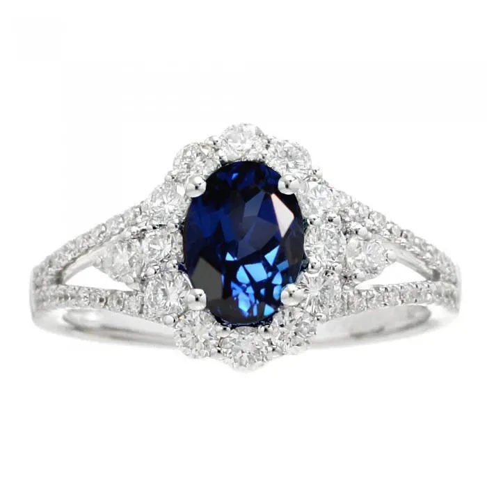 GB Rings 2 Ct Oval Ceylon Sapphire And Natural Earth Mined Diamond Wedding Ring White Gold 14K