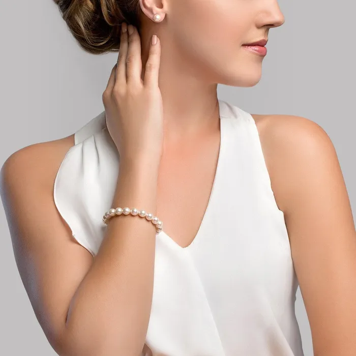 SPT Bracelets White Hanadama Japanese Akoya Pearl Bracelet 8590mm