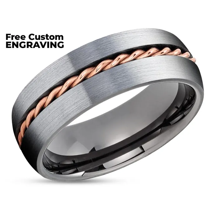 Gunmetal Tungsten Wedding Band Rose Gold Tungsten Gunmetal Ring Braid Ring Clean Casting Jewelry Rings