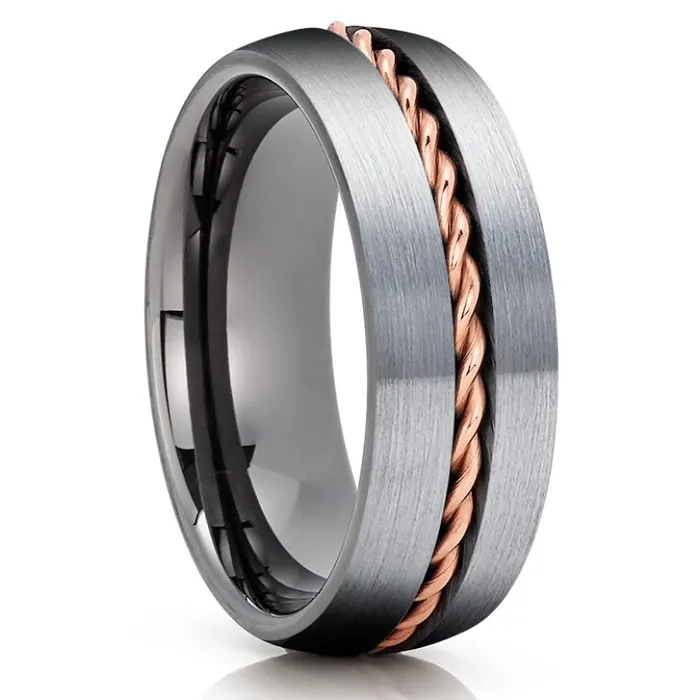 Gunmetal Tungsten Wedding Band Rose Gold Tungsten Gunmetal Ring Braid Ring Clean Casting Jewelry Rings