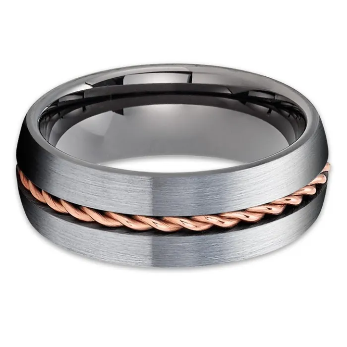 Gunmetal Tungsten Wedding Band Rose Gold Tungsten Gunmetal Ring Braid Ring Clean Casting Jewelry Rings