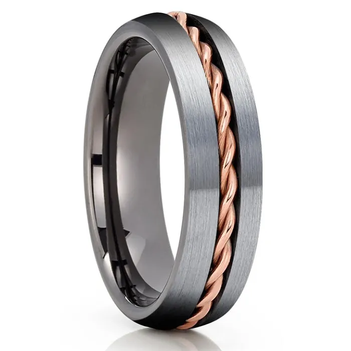 Gunmetal Tungsten Wedding Band Rose Gold Tungsten Gunmetal Ring Braid Ring Clean Casting Jewelry Rings