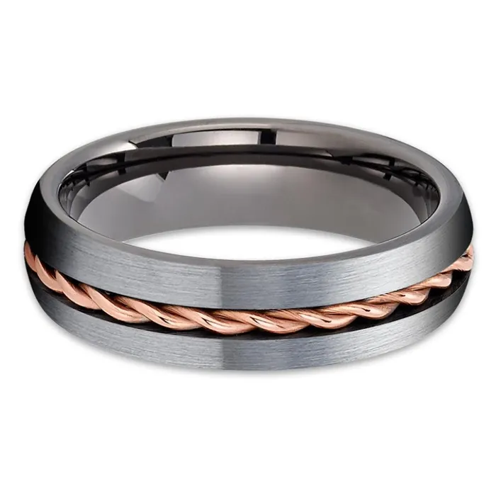 Gunmetal Tungsten Wedding Band Rose Gold Tungsten Gunmetal Ring Braid Ring Clean Casting Jewelry Rings