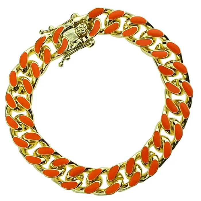 14K Gold Plated Orange Cuban Link Bracelet Bling Cartel Admin Bracelets