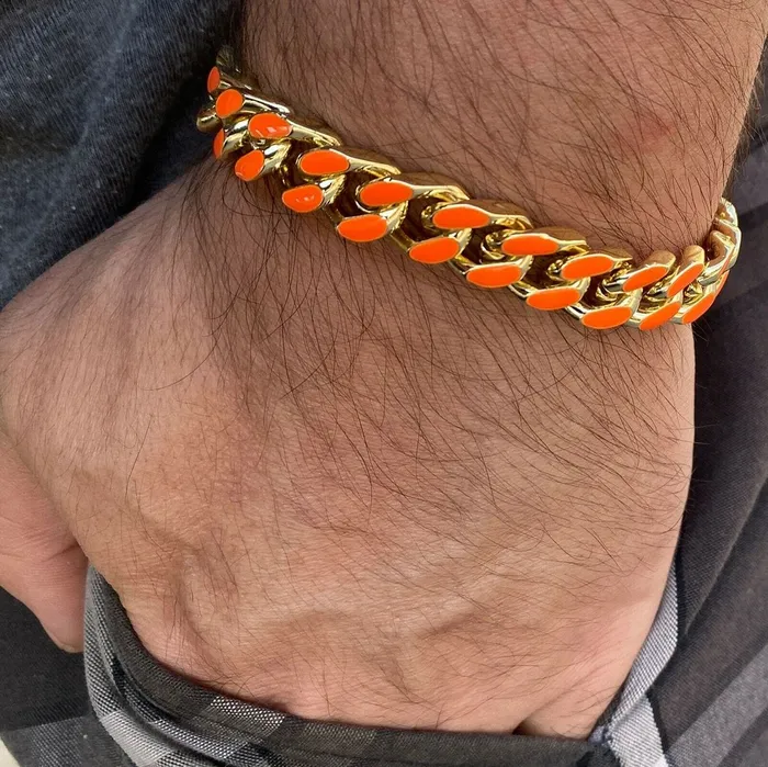14K Gold Plated Orange Cuban Link Bracelet Bling Cartel Admin Bracelets
