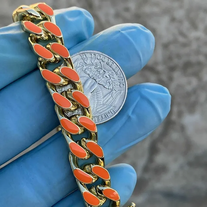 14K Gold Plated Orange Cuban Link Bracelet Bling Cartel Admin Bracelets