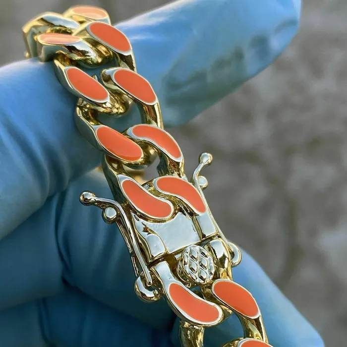14K Gold Plated Orange Cuban Link Bracelet Bling Cartel Admin Bracelets