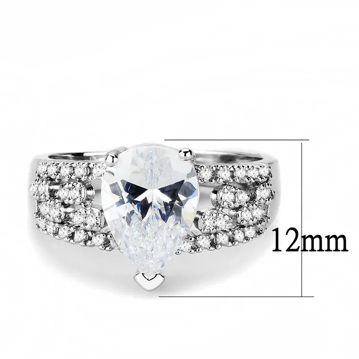 3W1444 Rhodium Brass Ring with AAA Grade CZ in Clear Alamode Rings