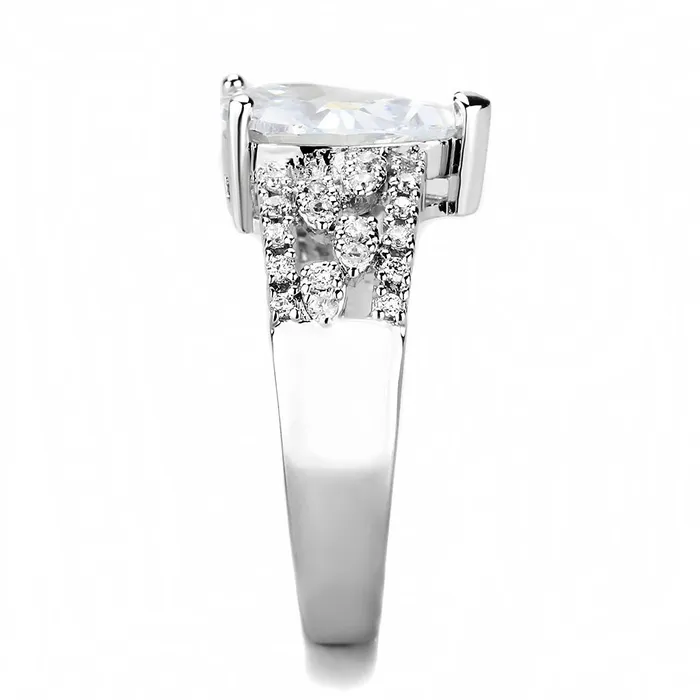 3W1444 Rhodium Brass Ring with AAA Grade CZ in Clear Alamode Rings