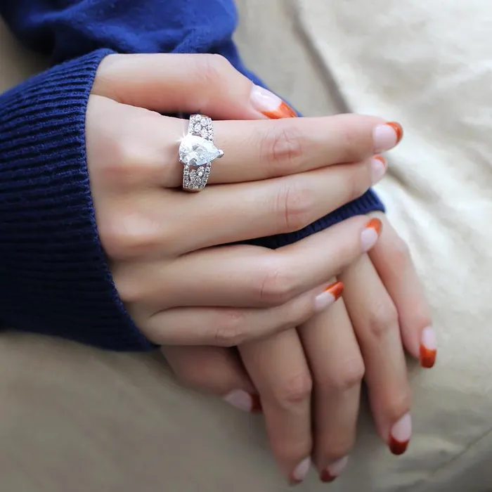 3W1444 Rhodium Brass Ring with AAA Grade CZ in Clear Alamode Rings