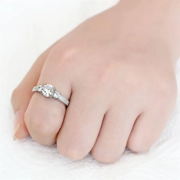 3W1571 Rhodium Brass Ring with AAA Grade CZ in Clear Alamode Rings