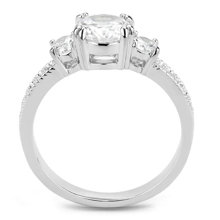 3W1571 Rhodium Brass Ring with AAA Grade CZ in Clear Alamode Rings