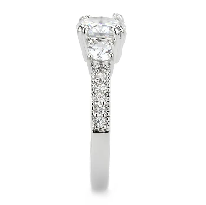3W1571 Rhodium Brass Ring with AAA Grade CZ in Clear Alamode Rings