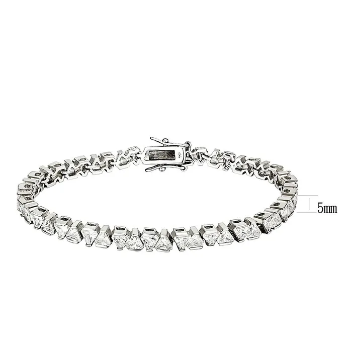 Alamode Bracelets 47302 Rhodium Brass Bracelet with AAA Grade CZ in Clear