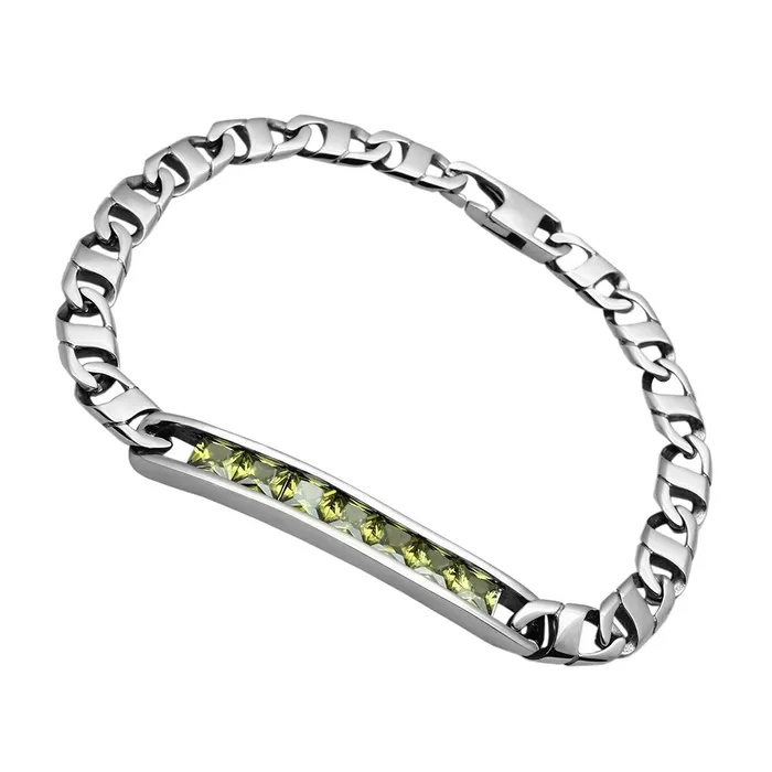 Alamode Bracelets TK570 High polished no plating Stainless Steel Bracelet with AAA Grade CZ in Olivine color Alamode Bracelets TK570 High polished no plating Stainless Steel Bracelet with AAA Grade CZ in Olivine color