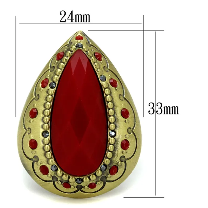 Alamode LO3886 Antique Copper Brass Ring with Synthetic Synthetic Stone in Siam Rings
