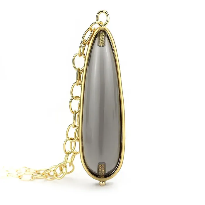 Alamode LO4687 Gold Brush Brass Chain Pendant with Synthetic Synthetic Stone in Gray Necklaces