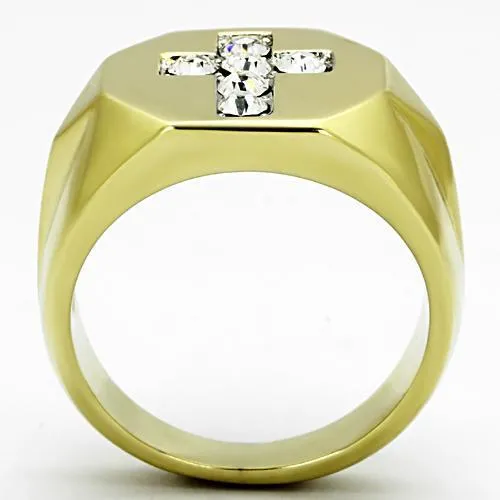 Alamode Rings TK1062 TwoTone IP Gold Ion Plating Stainless Steel Ring with Top Grade Crystal in Clear