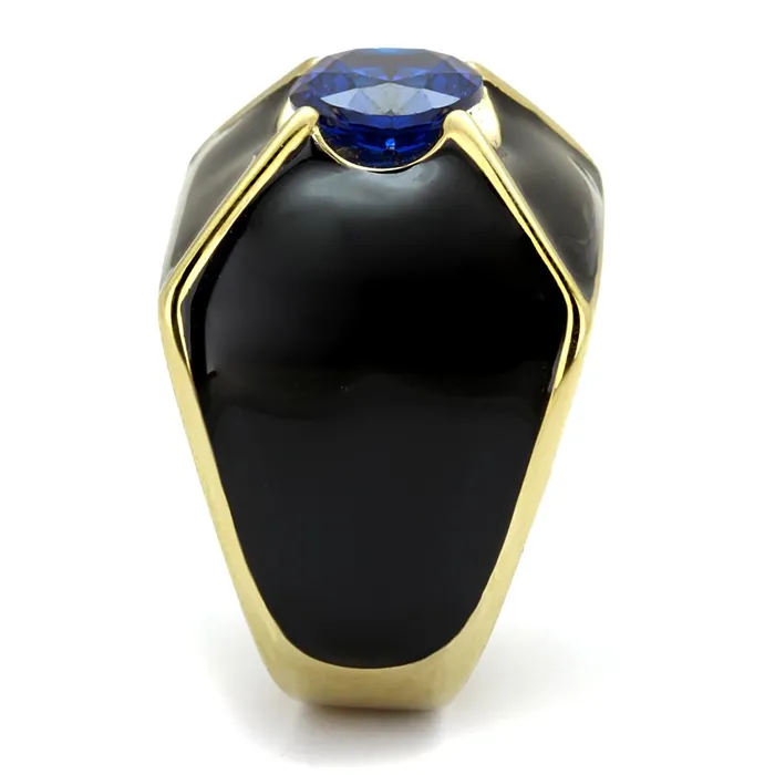 Alamode Rings TK2640 IP GoldIon Plating Stainless Steel Ring with AAA Grade CZ in London Blue