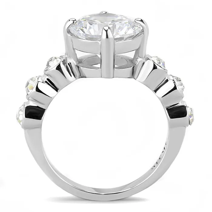 Alamode Rings TK3247 High polished no plating Stainless Steel Ring with AAA Grade CZ in Clear