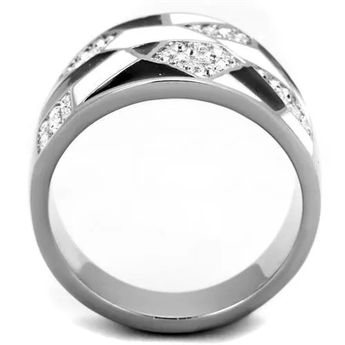 Alamode TK2024 High polished no plating Stainless Steel Ring with Top Grade Crystal in Clear Rings