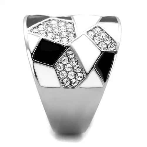 Alamode TK2024 High polished no plating Stainless Steel Ring with Top Grade Crystal in Clear Rings