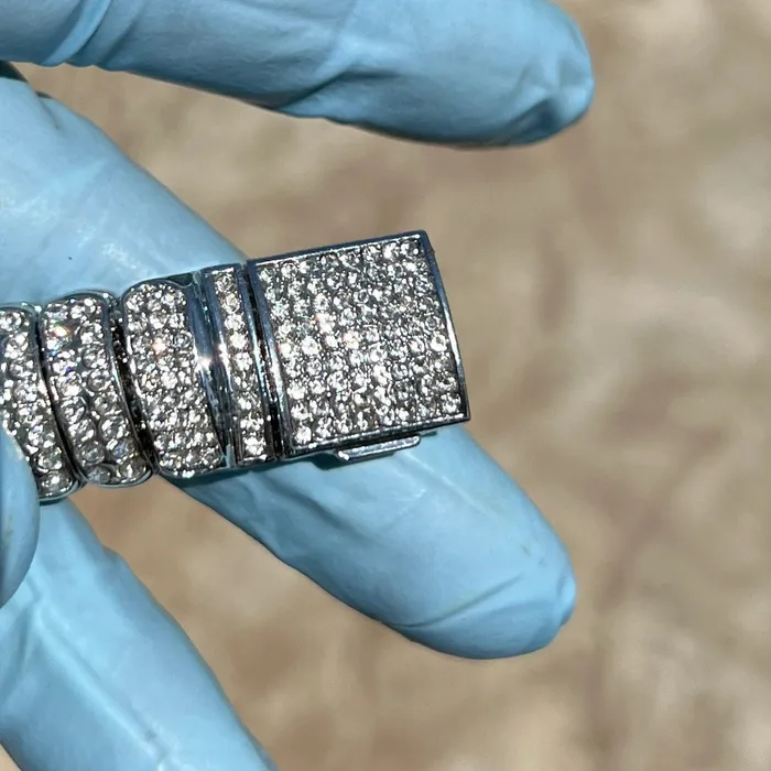 AMERICAN TIME Bracelets Mens Iced Dome Bracelet CZ Flooded Out Silver Tone 85 x 16MM AMERICAN TIME Bracelets Mens Iced Dome Bracelet CZ Flooded Out Silver Tone 85 x 16MM