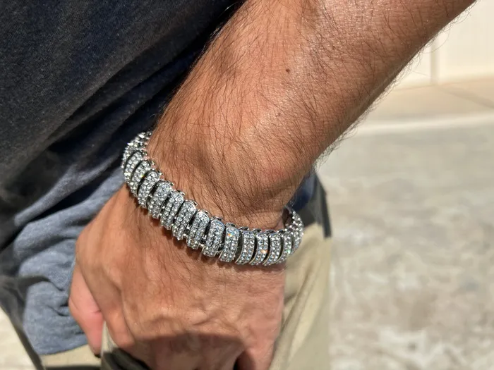 AMERICAN TIME Bracelets Mens Iced Dome Bracelet CZ Flooded Out Silver Tone 85 x 16MM AMERICAN TIME Bracelets Mens Iced Dome Bracelet CZ Flooded Out Silver Tone 85 x 16MM