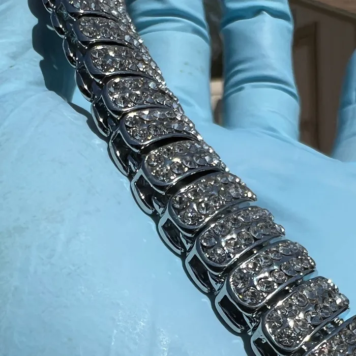 AMERICAN TIME Bracelets Mens Iced Dome Bracelet CZ Flooded Out Silver Tone 85 x 16MM AMERICAN TIME Bracelets Mens Iced Dome Bracelet CZ Flooded Out Silver Tone 85 x 16MM