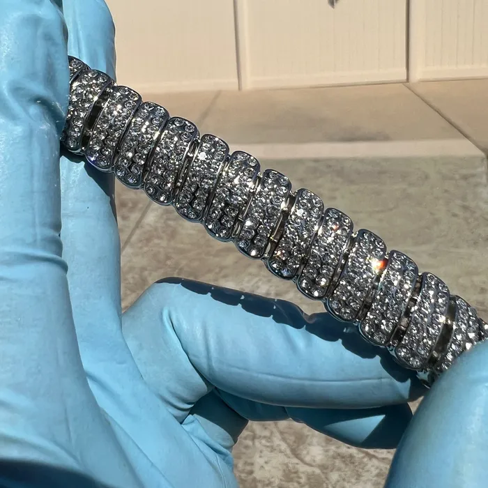 AMERICAN TIME Bracelets Mens Iced Dome Bracelet CZ Flooded Out Silver Tone 85 x 16MM AMERICAN TIME Bracelets Mens Iced Dome Bracelet CZ Flooded Out Silver Tone 85 x 16MM