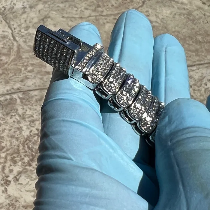 AMERICAN TIME Bracelets Mens Iced Dome Bracelet CZ Flooded Out Silver Tone 85 x 16MM AMERICAN TIME Bracelets Mens Iced Dome Bracelet CZ Flooded Out Silver Tone 85 x 16MM