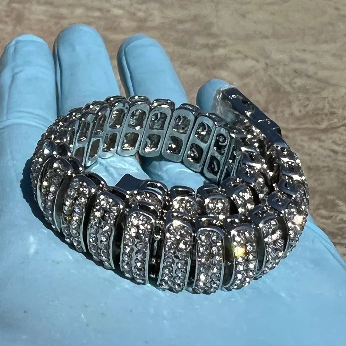 AMERICAN TIME Bracelets Mens Iced Dome Bracelet CZ Flooded Out Silver Tone 85 x 16MM AMERICAN TIME Bracelets Mens Iced Dome Bracelet CZ Flooded Out Silver Tone 85 x 16MM
