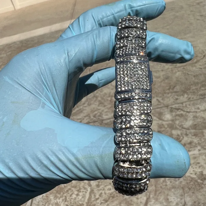 AMERICAN TIME Bracelets Mens Iced Dome Bracelet CZ Flooded Out Silver Tone 85 x 16MM AMERICAN TIME Bracelets Mens Iced Dome Bracelet CZ Flooded Out Silver Tone 85 x 16MM