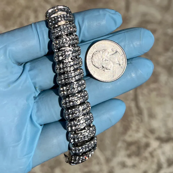 AMERICAN TIME Bracelets Mens Iced Dome Bracelet CZ Flooded Out Silver Tone 85 x 16MM AMERICAN TIME Bracelets Mens Iced Dome Bracelet CZ Flooded Out Silver Tone 85 x 16MM
