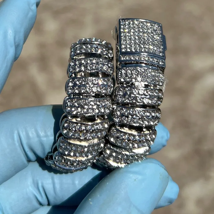 AMERICAN TIME Bracelets Mens Iced Dome Bracelet CZ Flooded Out Silver Tone 85 x 16MM AMERICAN TIME Bracelets Mens Iced Dome Bracelet CZ Flooded Out Silver Tone 85 x 16MM