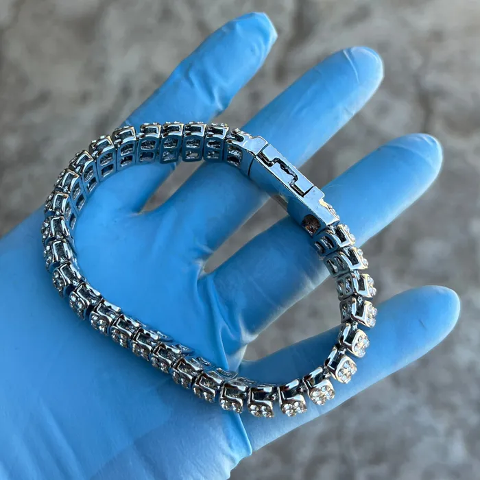 AMERICAN TIME Bracelets Mens Iced Dome Bracelet CZ Flooded Out Silver Tone 85 x 16MM AMERICAN TIME Bracelets Mens Iced Dome Bracelet CZ Flooded Out Silver Tone 85 x 16MM