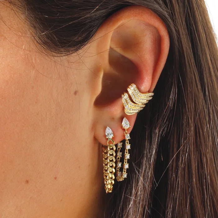 anitako Earrings PEAR DIAMOND CUBAN LINK LOOP EARRING