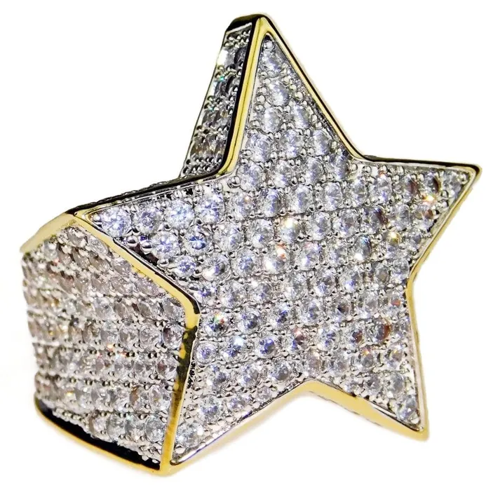 Bling Cartel Admin Rings Star TwoTone CZ Micro Pave Iced Flooded Out Ring