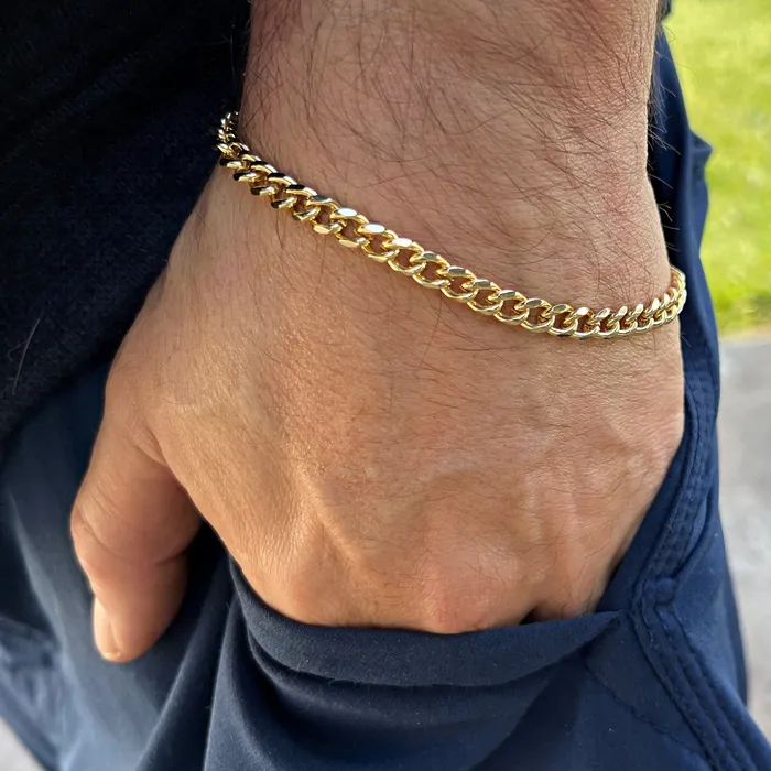 Bling Cartel Bracelets 14Kt Gold Filled Stainless Steel Miami Cuban Link Bracelet 5MM 9 Bling Cartel Bracelets 14Kt Gold Filled Stainless Steel Miami Cuban Link Bracelet 5MM 9