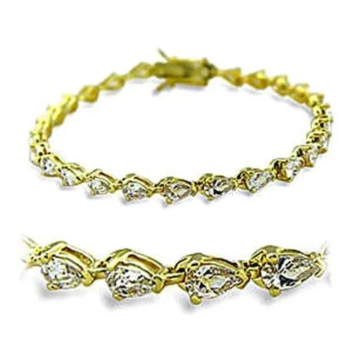 Bracelets Alamode 415804 Gold Brass Bracelet with AAA Grade CZ in Clear