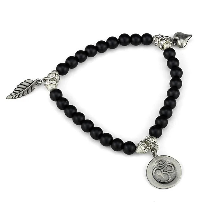 Bracelets Alamode LO3798 Antique Silver Brass Bracelet with Synthetic Glass Bead in Jet Bracelets Alamode LO3798 Antique Silver Brass Bracelet with Synthetic Glass Bead in Jet