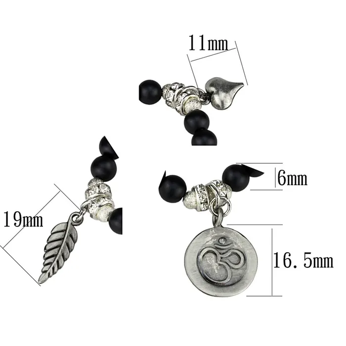Bracelets Alamode LO3798 Antique Silver Brass Bracelet with Synthetic Glass Bead in Jet