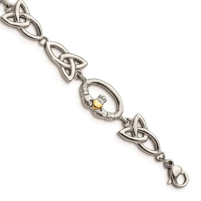 Bracelets Chisel Stainless Steel Polished Yellow IPplated Claddagh Bracelet Bracelets Chisel Stainless Steel Polished Yellow IPplated Claddagh Bracelet