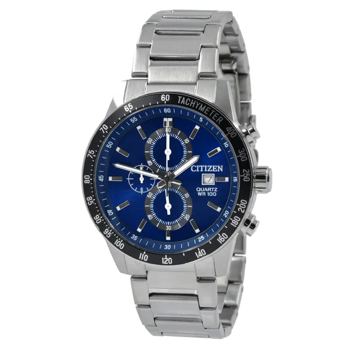 Bracelets Citizen Citizen Mens Quartz Watch Chronograph Black Bezel Blue Dial Bracelet AN360059L Bracelets Citizen Citizen Mens Quartz Watch Chronograph Black Bezel Blue Dial Bracelet AN360059L