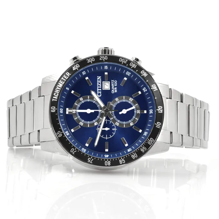 Bracelets Citizen Citizen Mens Quartz Watch Chronograph Black Bezel Blue Dial Bracelet AN360059L Bracelets Citizen Citizen Mens Quartz Watch Chronograph Black Bezel Blue Dial Bracelet AN360059L