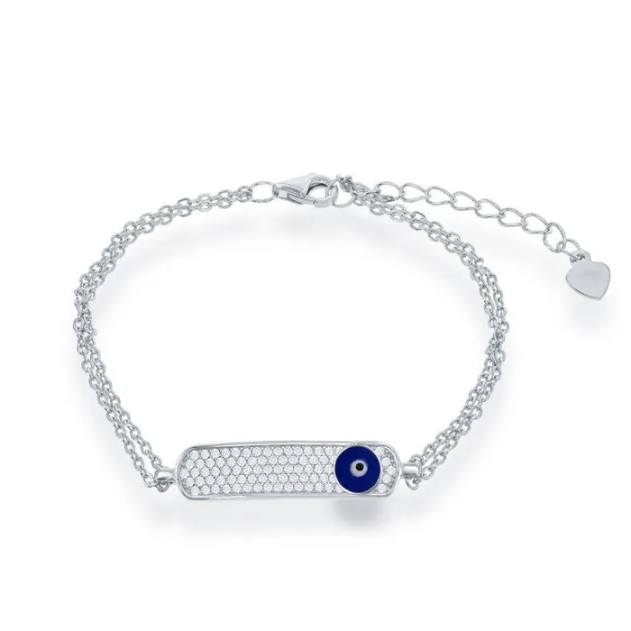 Bracelets Classic Sterling Silver Double Strand with Navy Evil Eye ID Bracelet 6 Bracelets Classic Sterling Silver Double Strand with Navy Evil Eye ID Bracelet 6