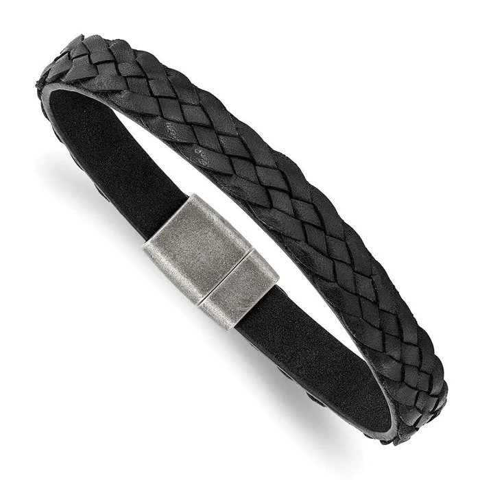 Chisel Bracelets Stainless Steel Antiqued Black Braided Leather 825in Bracelet Chisel Bracelets Stainless Steel Antiqued Black Braided Leather 825in Bracelet
