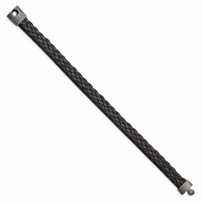 Chisel Bracelets Stainless Steel Antiqued Black Braided Leather 825in Bracelet Chisel Bracelets Stainless Steel Antiqued Black Braided Leather 825in Bracelet
